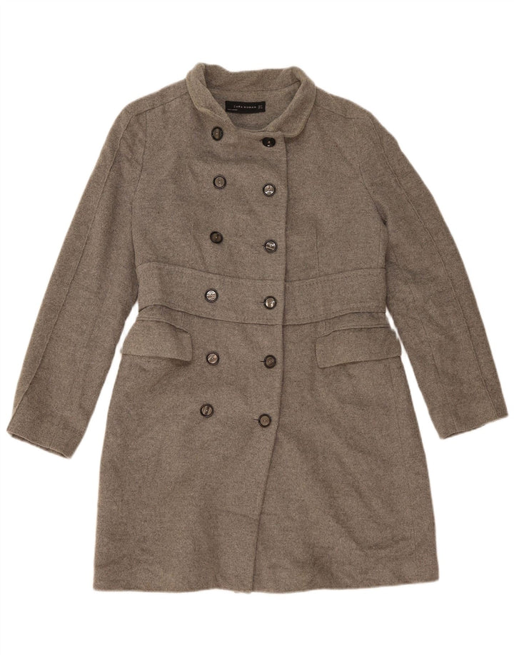 Casaco feminino Zara com peito duplo Reino Unido 14 lã cinza médio