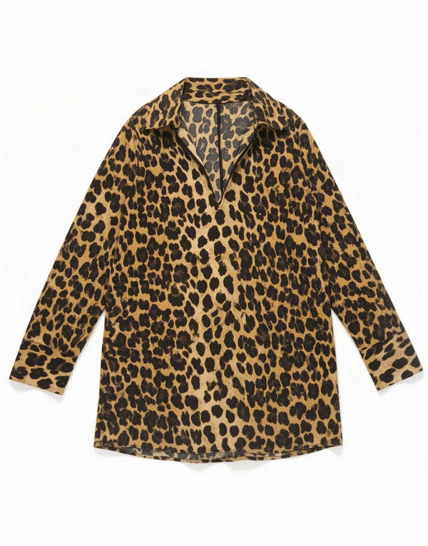 Vestido feminino Zara de manga comprida com estampa animal UK 10 pequeno marrom
