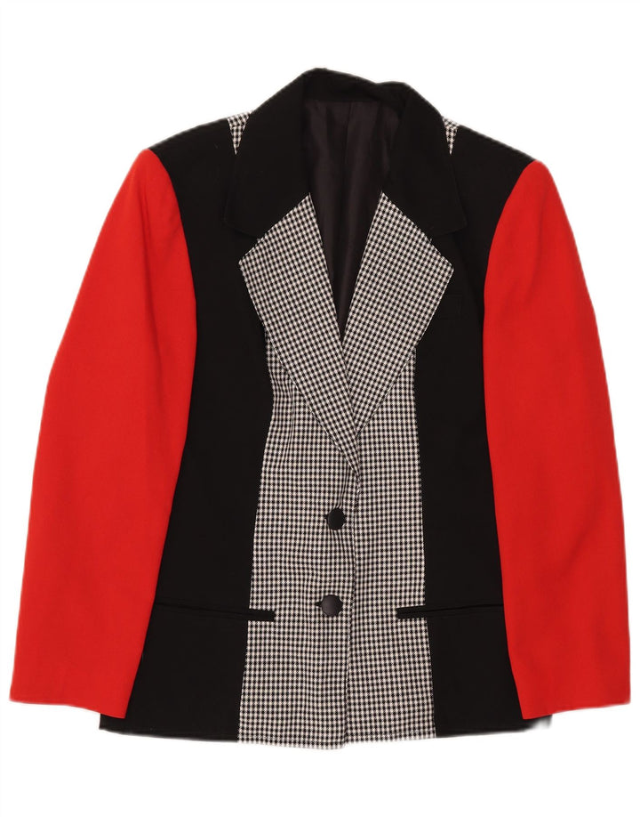 Jaqueta blazer feminina vintage com 2 botões Reino Unido 8 pequeno colorblock multicolorido