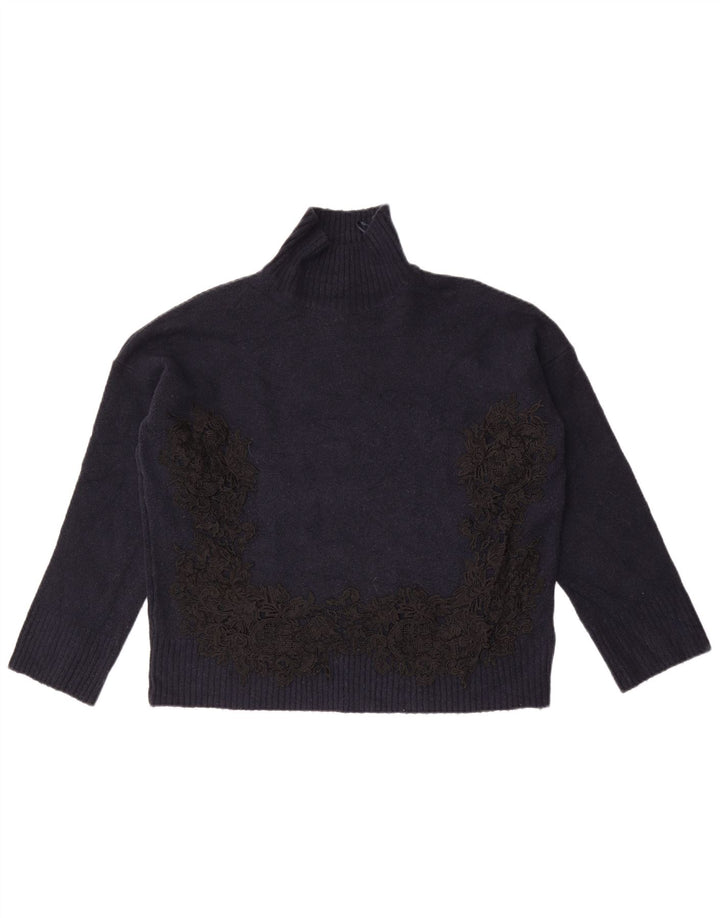 Suéter feminino Marks & Spencer com gola tartaruga Reino Unido 14 médio azul marinho