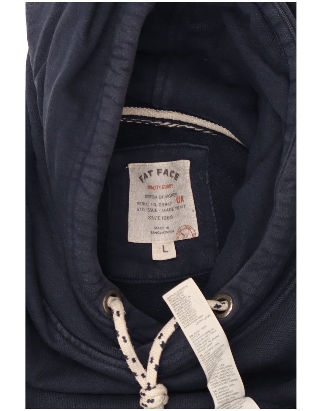 Suéter com capuz masculino Fat Face grande algodão azul marinho