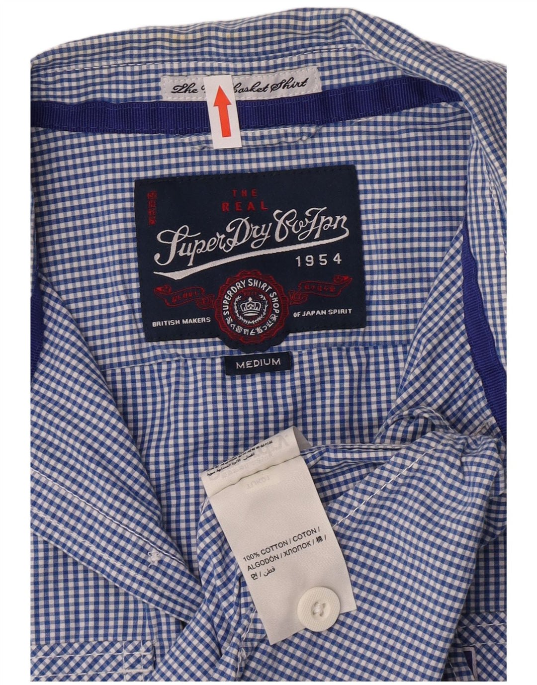 Camisa masculina Superdry de manga curta azul médio algodão guingão