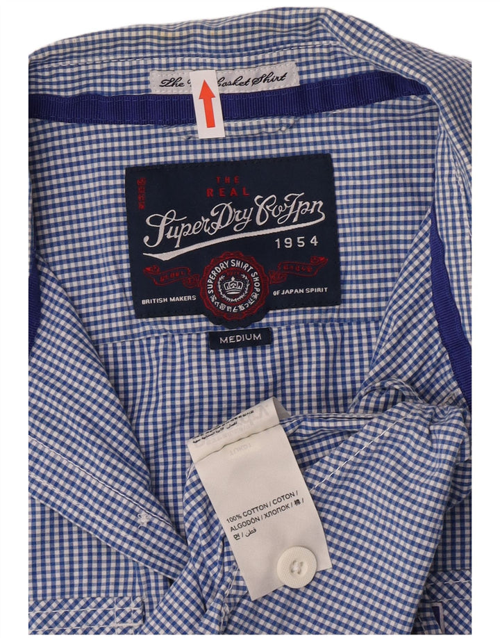 Camisa masculina Superdry de manga curta azul médio algodão guingão