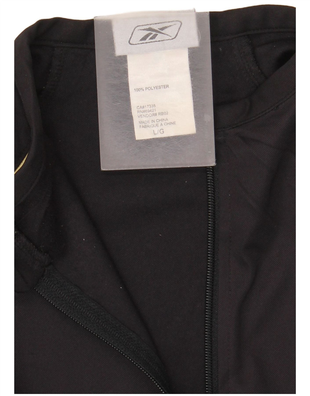 Reebok Mens Zip Neck Pullover Treino Top Grande Poliéster Preto
