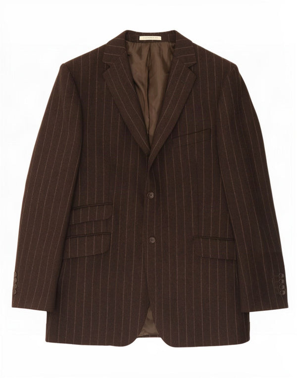Jaqueta blazer masculina de 2 botões da Crew Clothing UK 44 2XL listra marrom