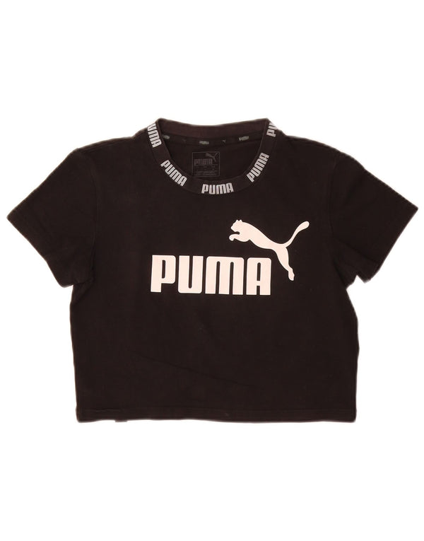 Camiseta feminina Puma Crop Graphic Top UK 10 pequena algodão preto