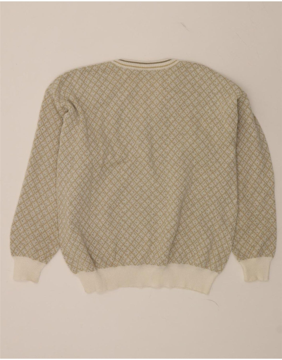 VINTAGE Mens V-Neck Jumper Sweater IT 52 Large Beige Argyle/Diamond Vintage Vintage and Second-Hand Vintage from Messina Hembry 