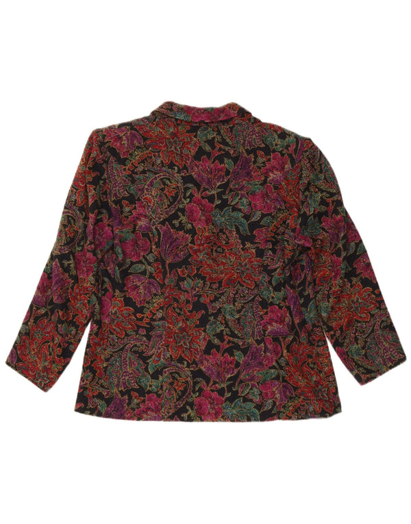 Jaqueta blazer vintage feminina com 4 botões Reino Unido 14 grande floral multicolorido