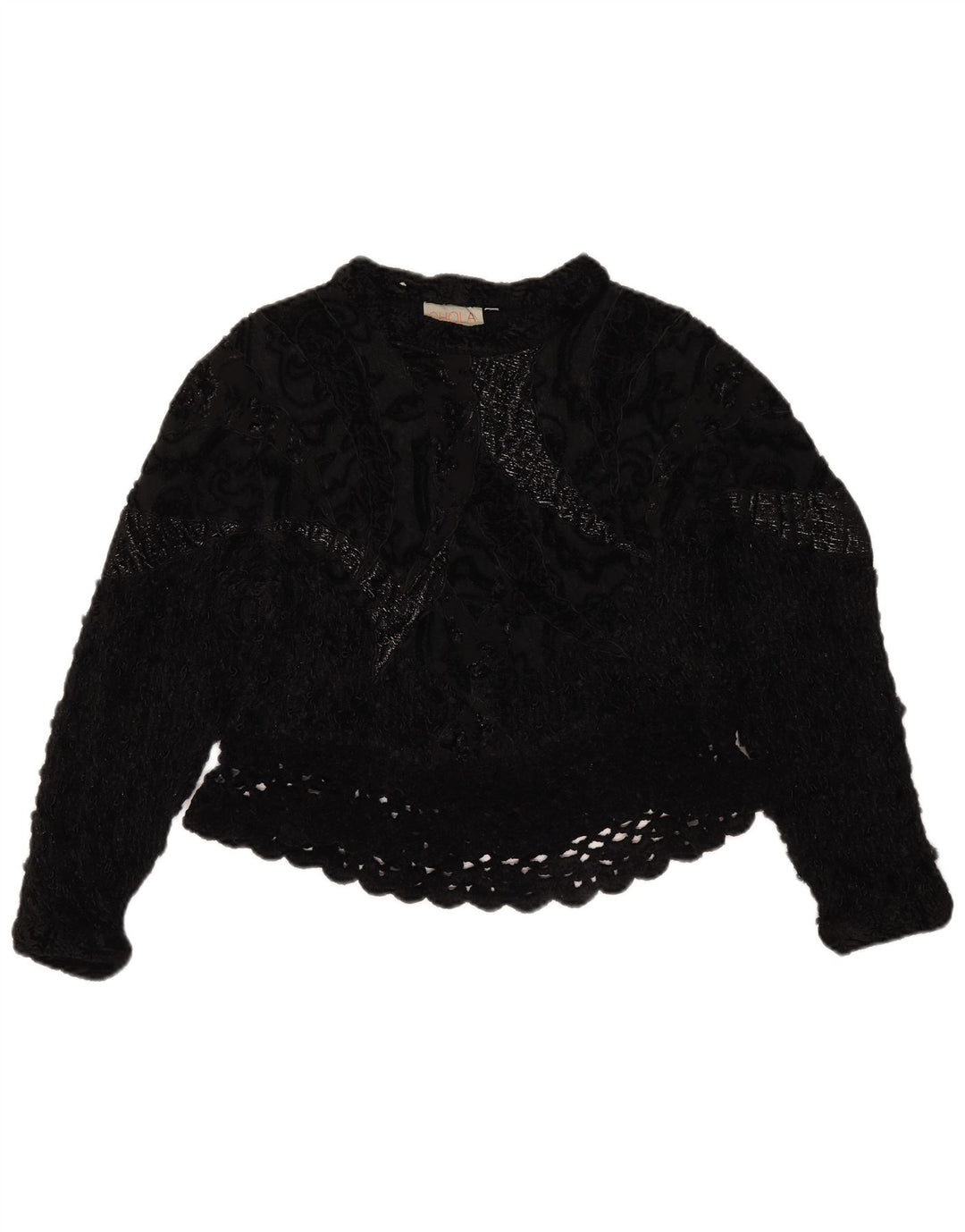 Top feminino vintage de crochê UK 14 médio preto