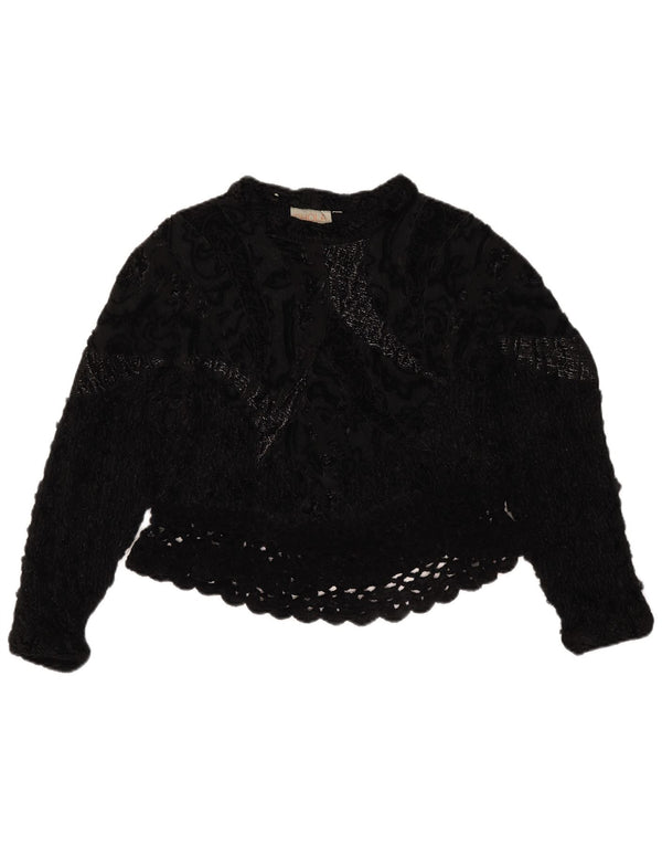 Top feminino vintage de crochê UK 14 médio preto
