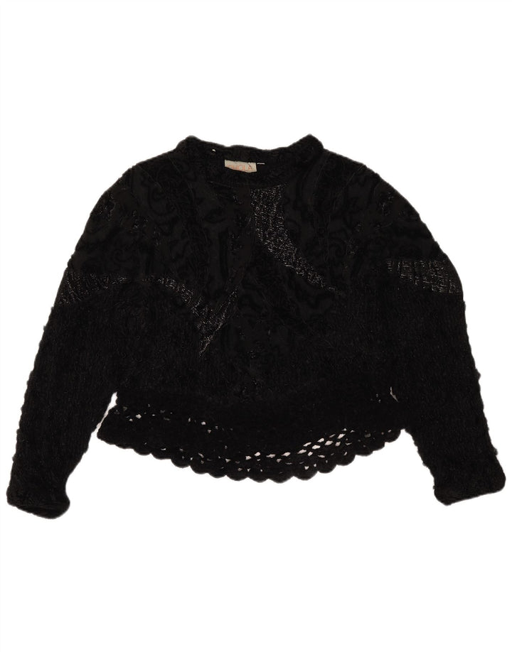 Top feminino vintage de crochê UK 14 médio preto