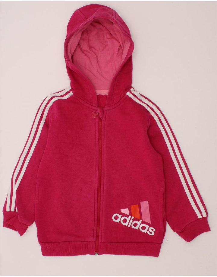 ADIDAS Girls Graphic Zip Hoodie Sweater 4-5 Years Pink Cotton Vintage Adidas and Second-Hand Adidas from Messina Hembry 
