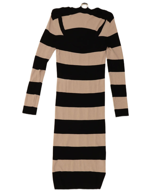 Vestido bodycon feminino de manga comprida Oasis UK 10 pequeno preto listrado viscose
