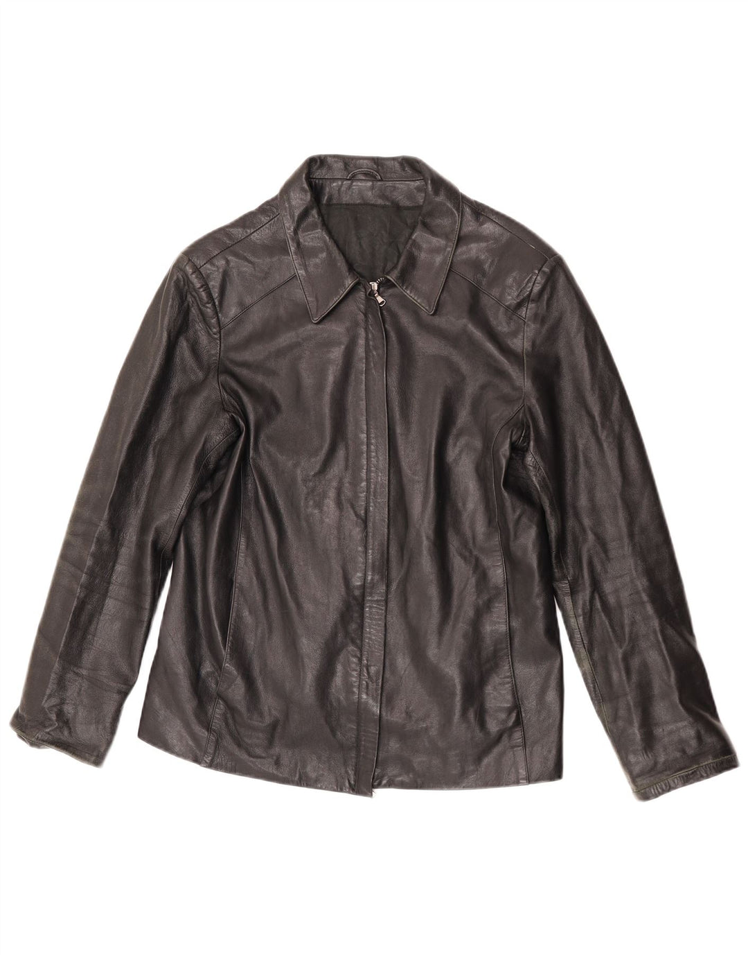 Jaqueta de couro feminina vintage IT 52 2XL couro preto