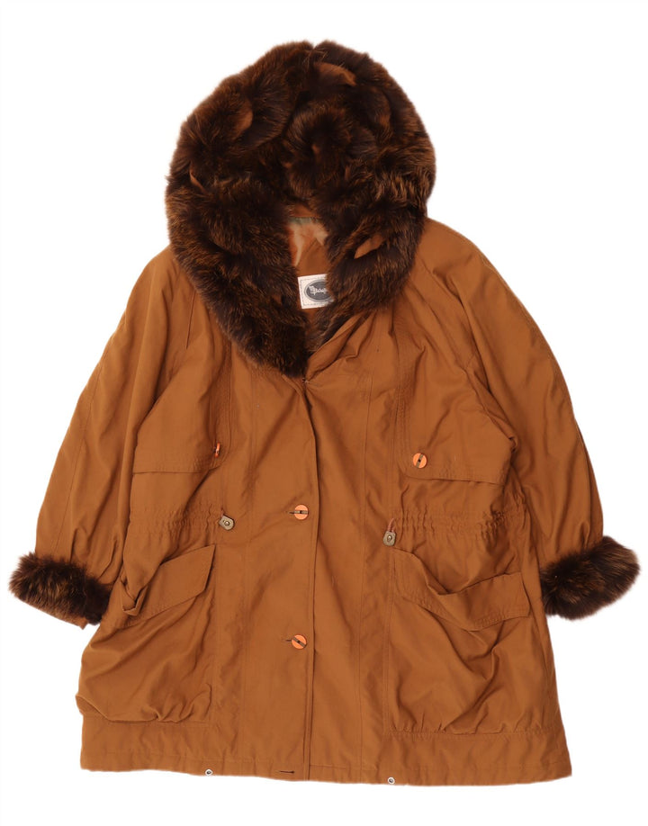 Sobretudo oversized com capuz feminino vintage Reino Unido 18 XL marrom poliéster