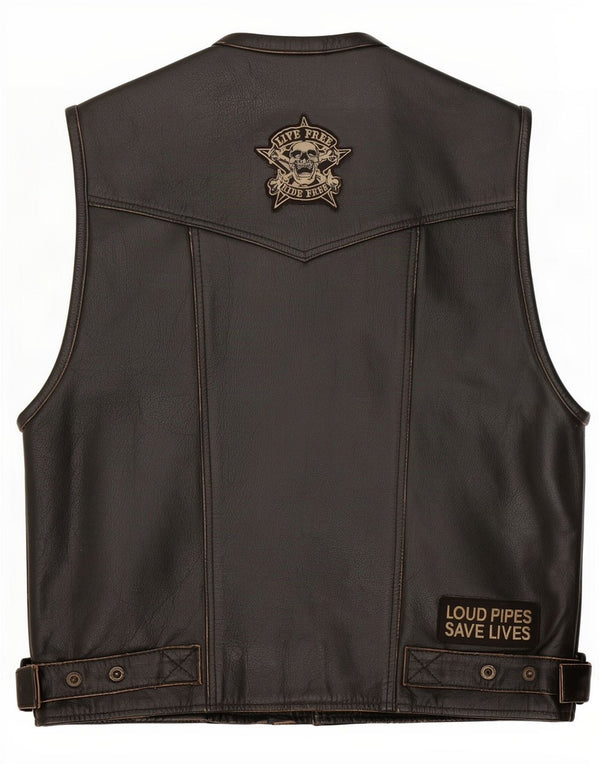 Colete de couro masculino vintage UK 40 grande preto