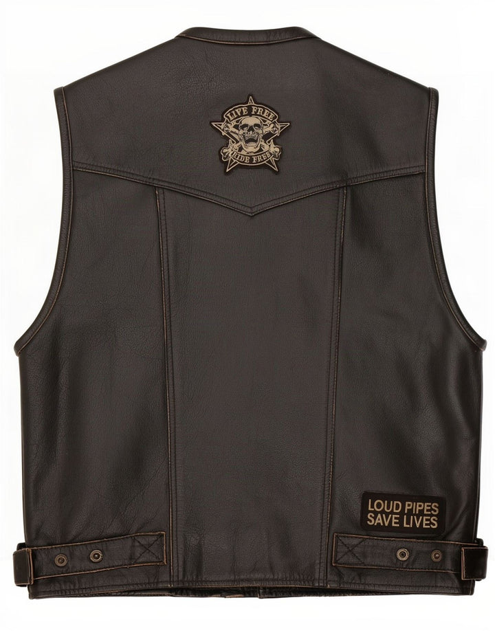 Colete de couro masculino vintage UK 40 grande preto