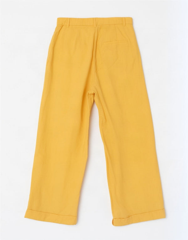 Calça Chino feminina Zara com perna larga médio W28 L29 linho amarelo