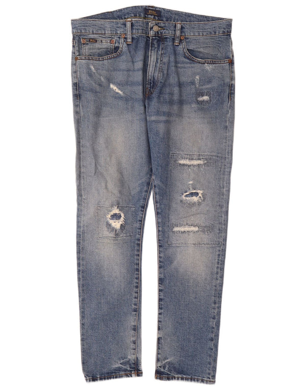 Polo Ralph Lauren Calça jeans skinny masculina desgastada W34 L32 algodão azul