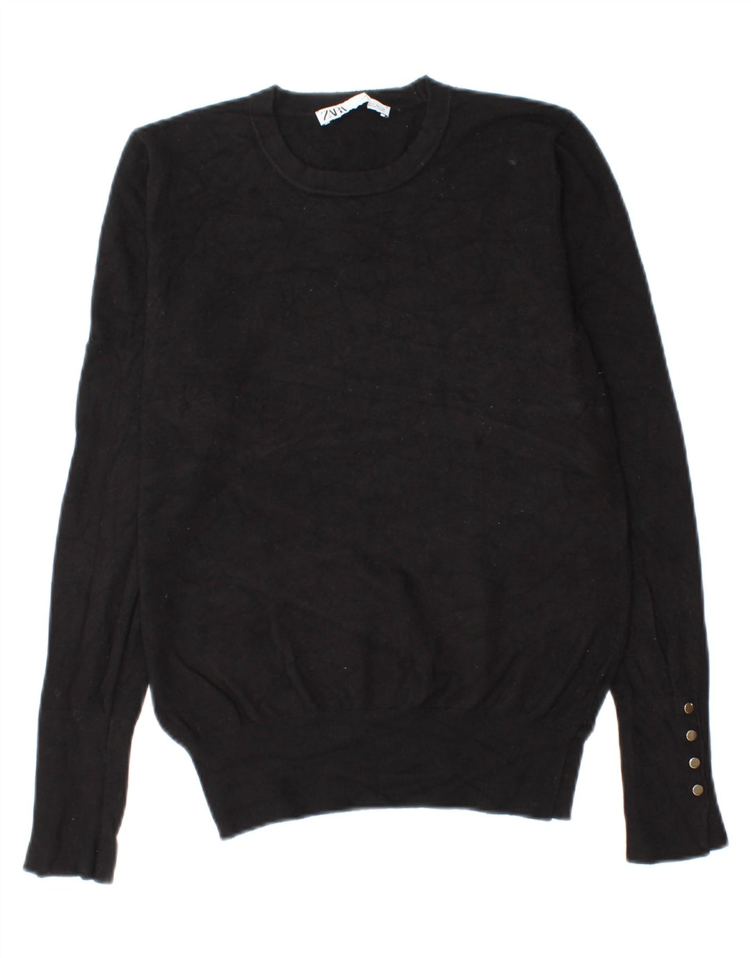Zara Suéter feminino com gola redonda, Reino Unido 14, grande, preto