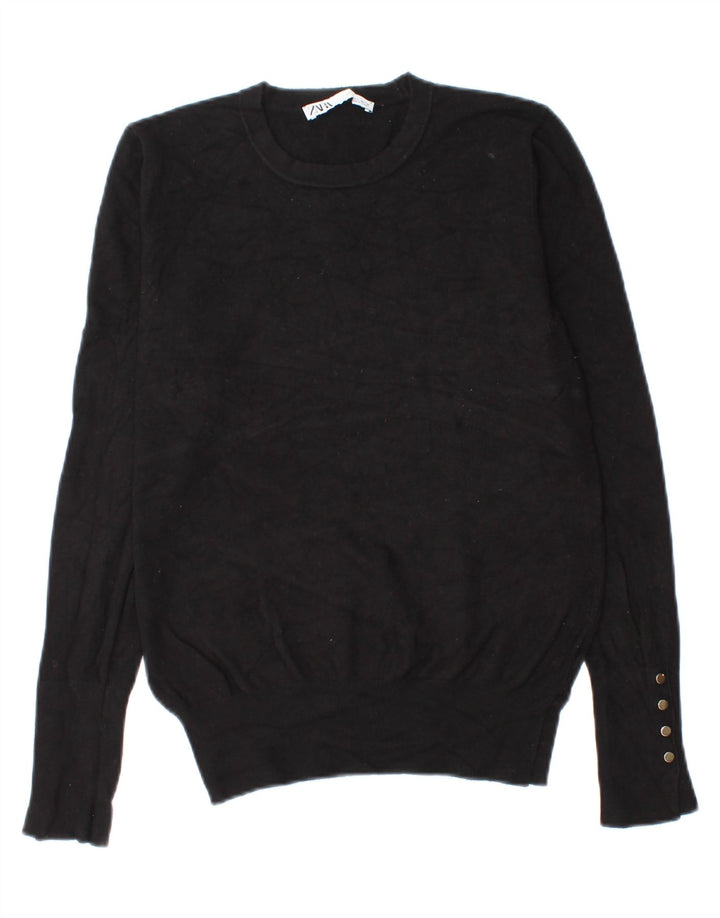 Zara Suéter feminino com gola redonda, Reino Unido 14, grande, preto