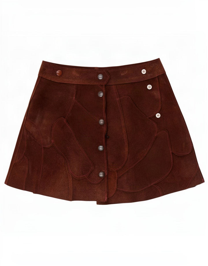 Mini saia feminina vintage de camurça pequena W26 marrom