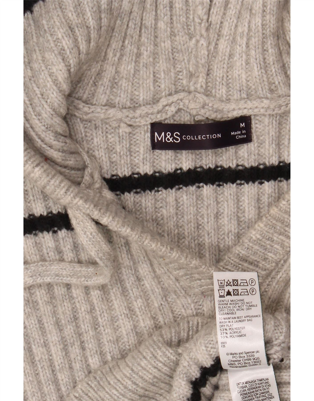 Suéter feminino com capuz Marks & Spencer Reino Unido 14 listrado cinza médio