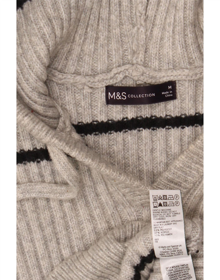 Suéter feminino com capuz Marks & Spencer Reino Unido 14 listrado cinza médio