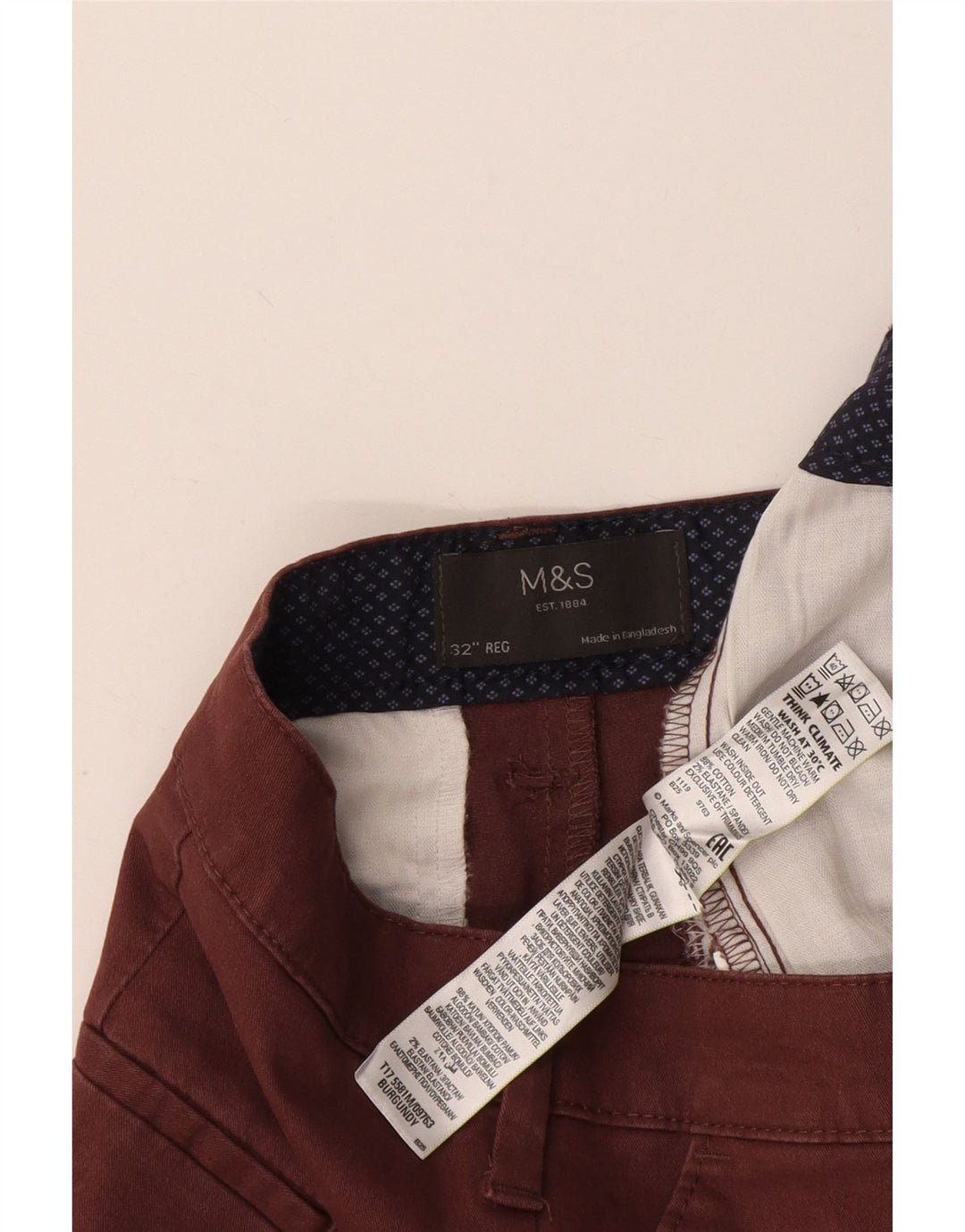 Shorts Chino Masculino Marks & Spencer W32 Médio Algodão Borgonha
