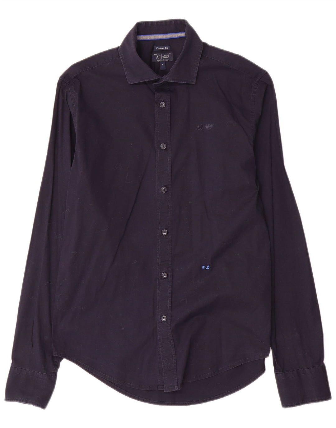 Camisa masculina Armani Jeans Custom Fit pequena azul marinho algodão