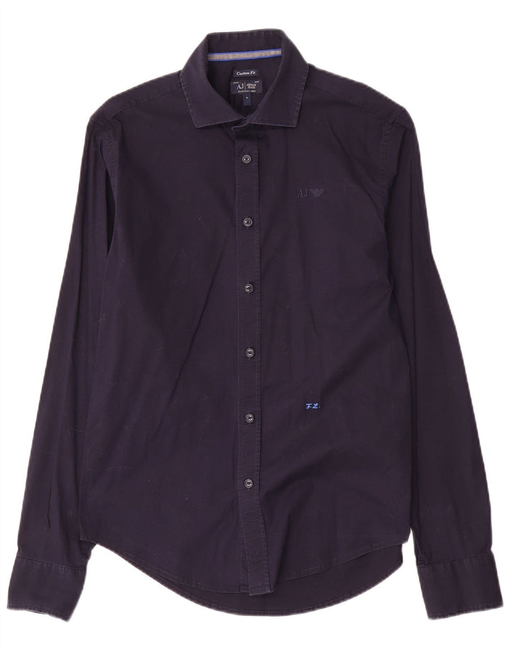 Camisa masculina Armani Jeans Custom Fit pequena azul marinho algodão
