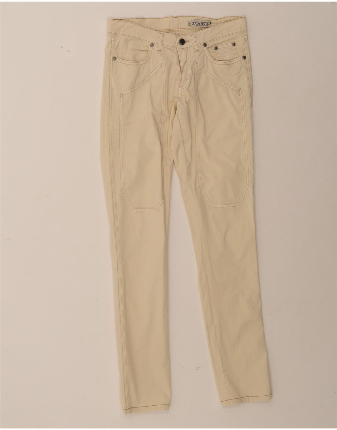 JECKERSON Womens Slim Casual Trousers W26 L31 Off White Cotton Vintage Jeckerson and Second-Hand Jeckerson from Messina Hembry 
