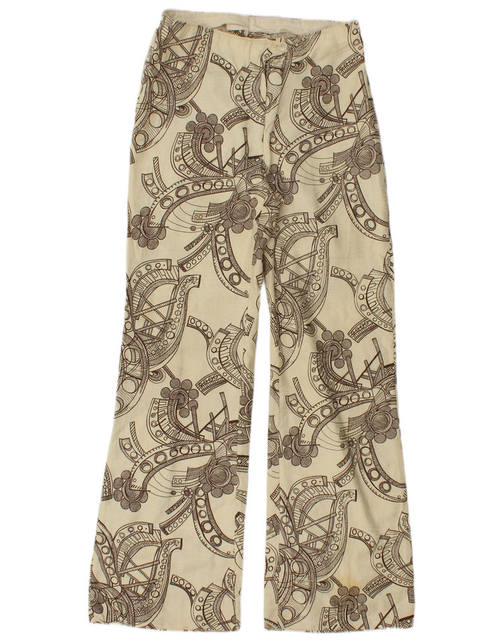Calça feminina vintage abstrata padrão bootcut casual W26 L28 bege