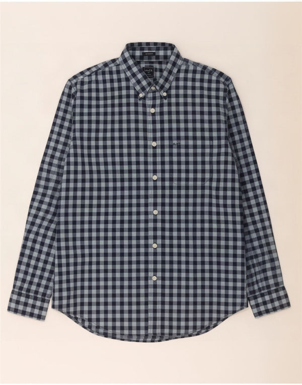 Camisa masculina de ajuste relaxado Abercrombie & Fitch grande algodão guingão azul