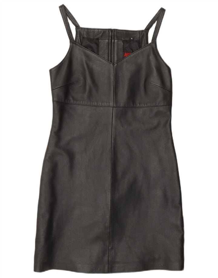 Vestido feminino MADDOX sem mangas com bainha de couro Reino Unido 10 pequeno couro preto