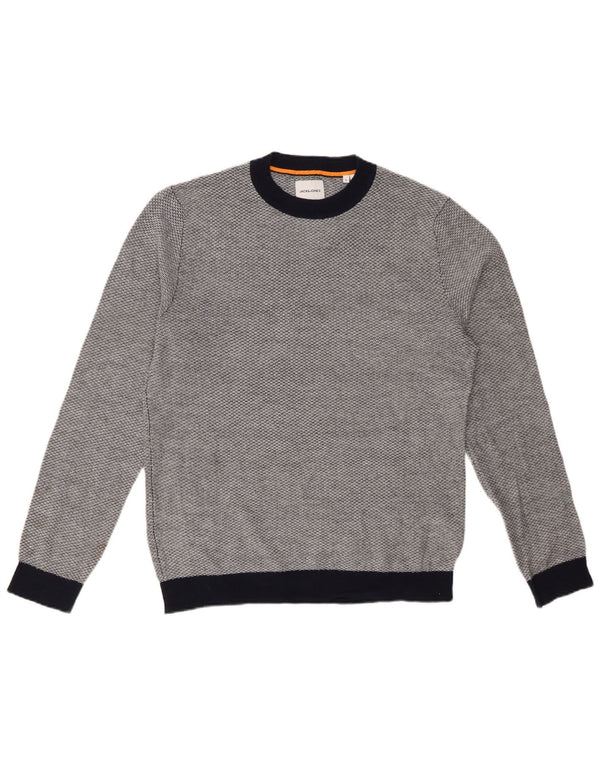 JACK & JONES Mens Crew Neck Jumper Sweater Large Grey Acrylic