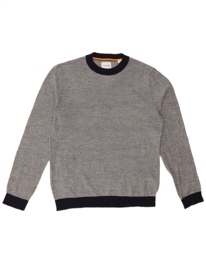 JACK & JONES Suéter masculino com gola redonda grande acrílico cinza