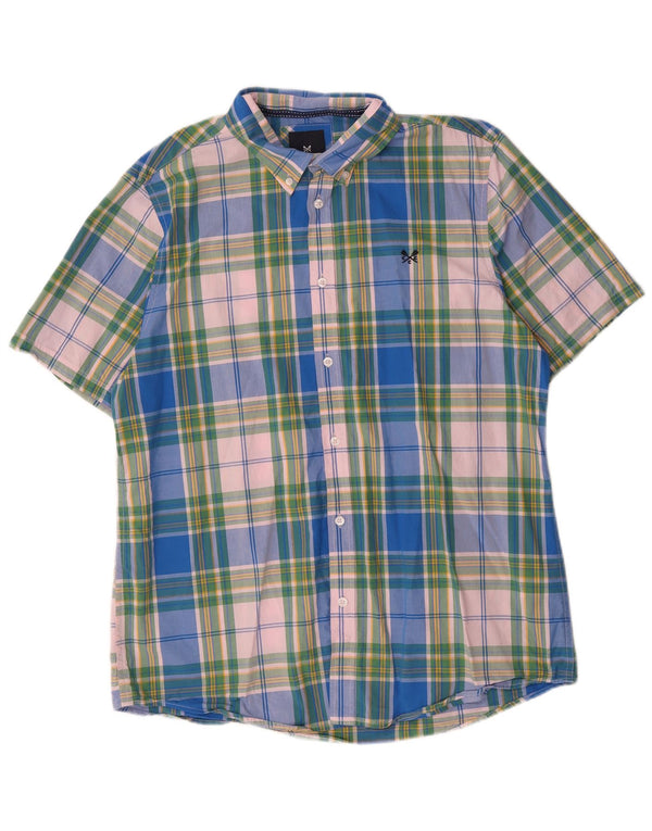 Camisa masculina de manga curta Crew Clothing XL azul xadrez algodão