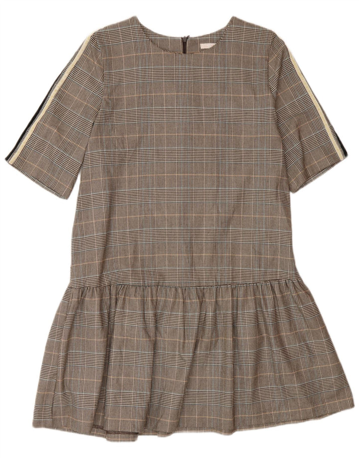 Vestido feminino Zara A-Line UK 16 grande poliéster xadrez marrom