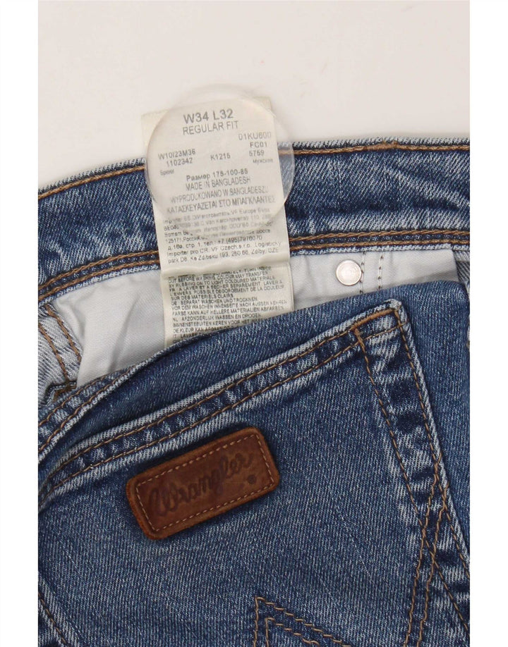 Wrangler Mens Straight Jeans W34 L32 Azul Algodão