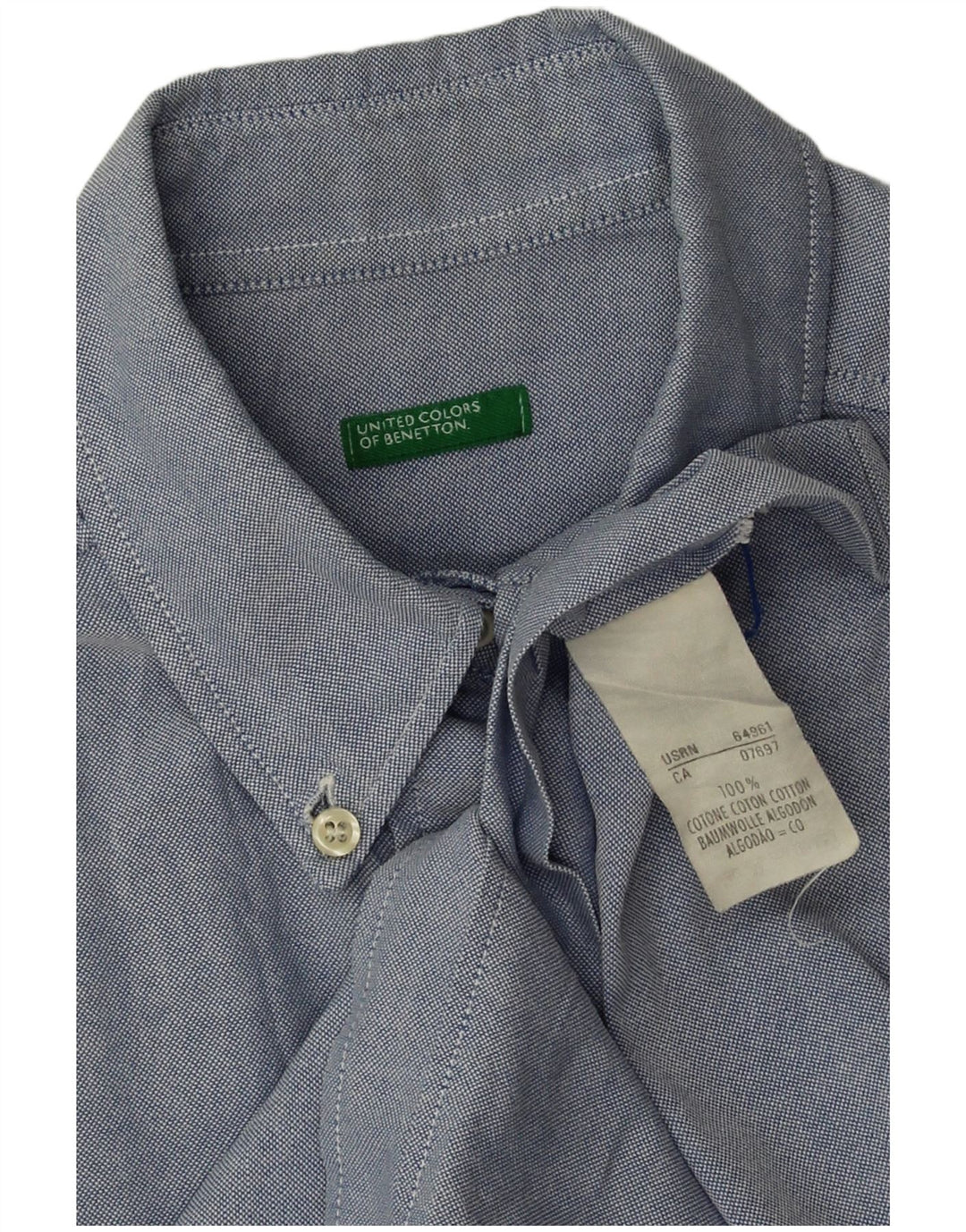 Camisa Benetton Mulher UK 18 XL Azul Algodão