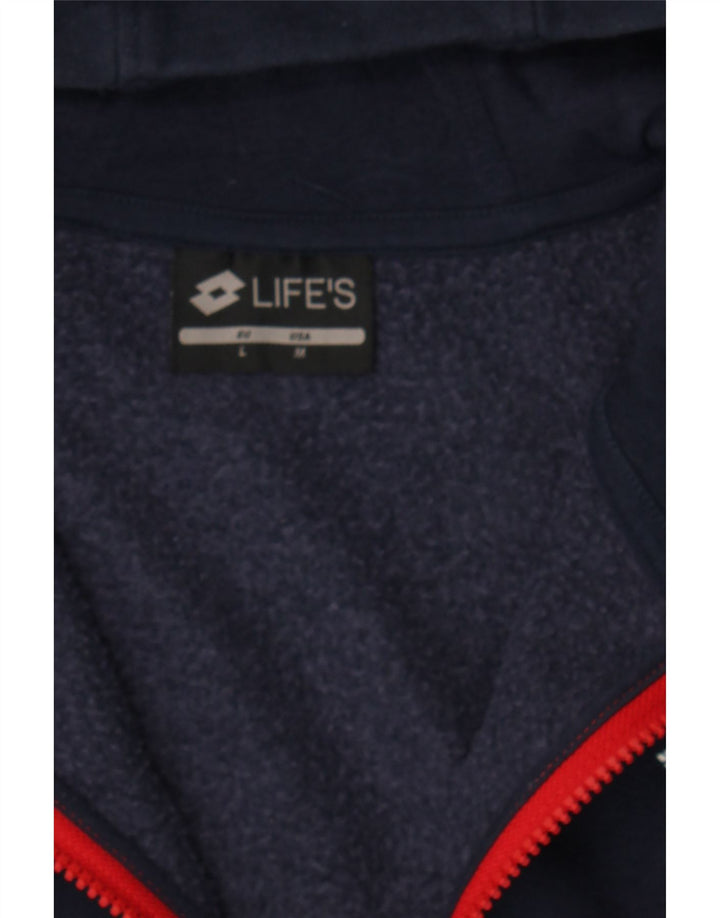 LOTTO Mens Zip Hoodie Sweater Medium Navy Blue Colourblock Cotton Vintage Lotto and Second-Hand Lotto from Messina Hembry 
