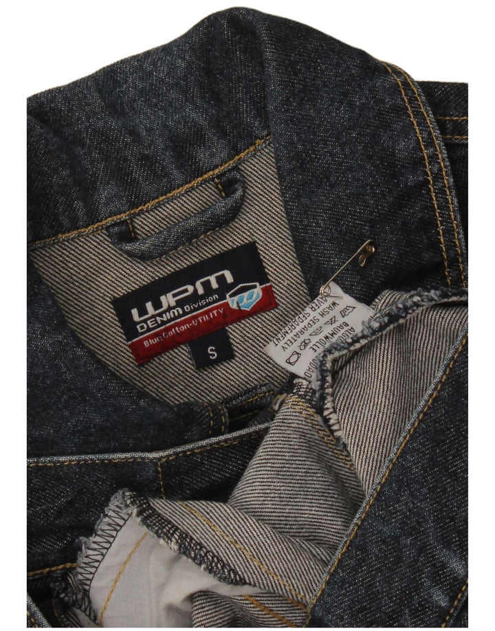 Jaqueta jeans feminina WPM manga 3/4 Reino Unido 10 algodão azul marinho pequeno