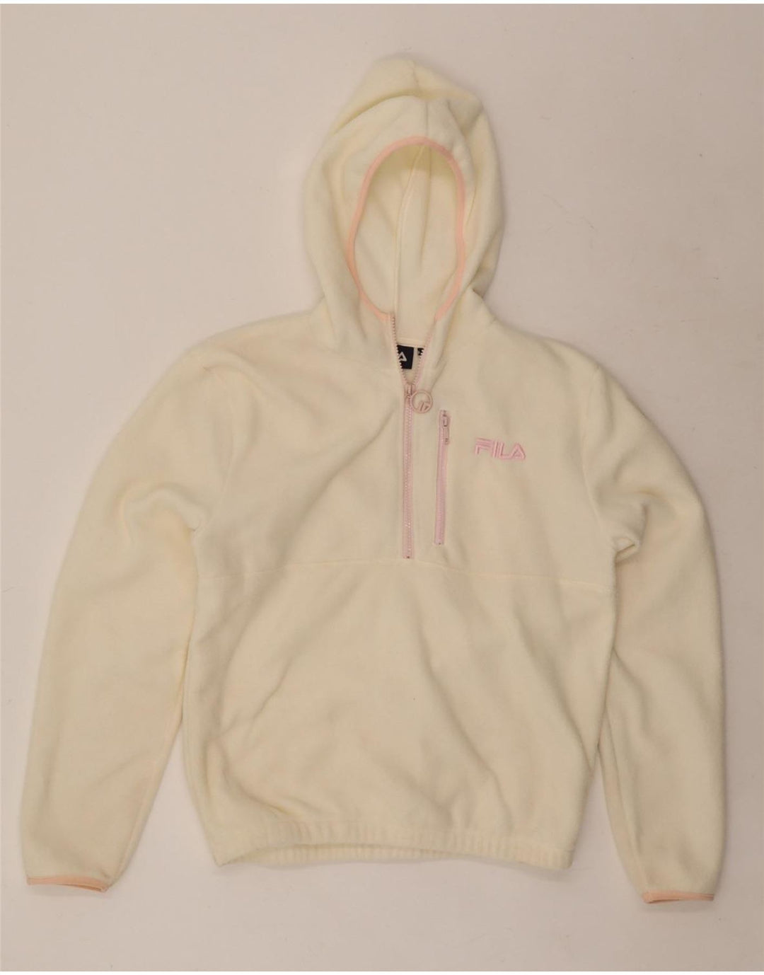 Suéter de lã feminino FILA com capuz grande e gola com zíper UK 6 XS off white
