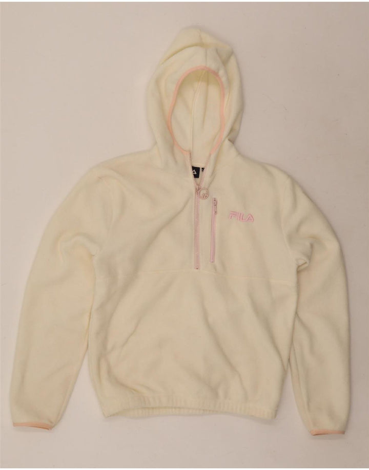 Suéter de lã feminino FILA com capuz grande e gola com zíper UK 6 XS off white