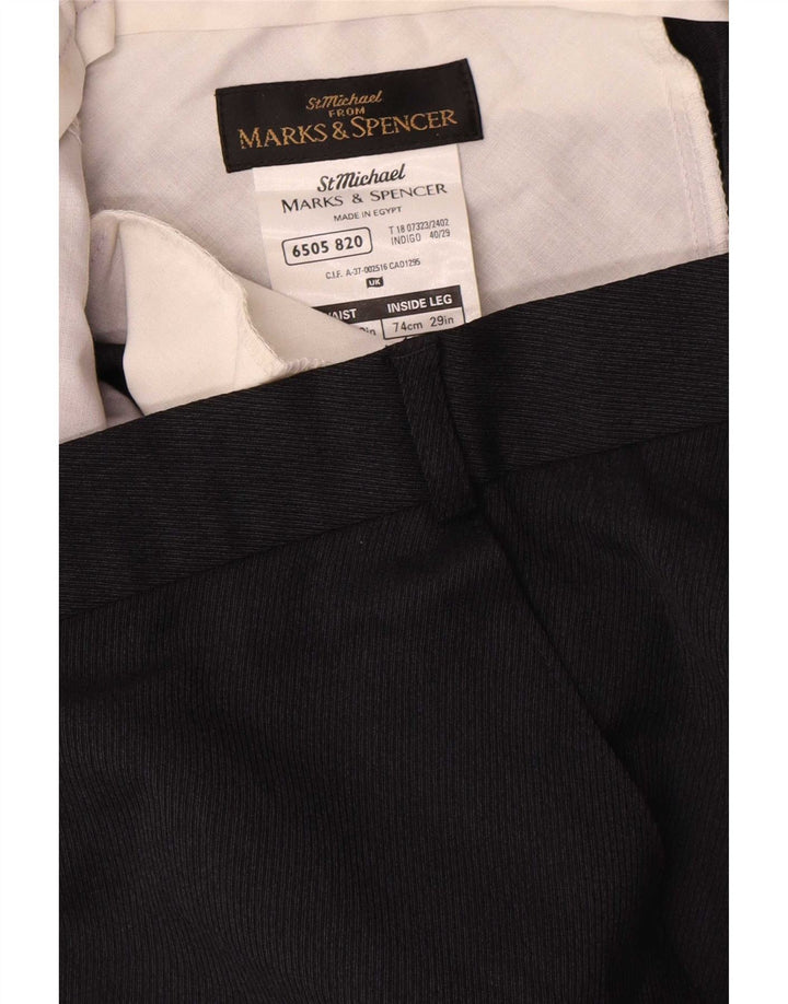 Calça masculina de terno reto Marks & Spencer W40 L29 poliéster azul marinho