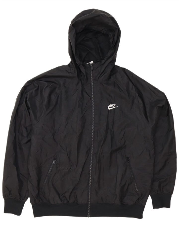 Jaqueta de chuva masculina Nike com capuz e zíper grande poliéster preto