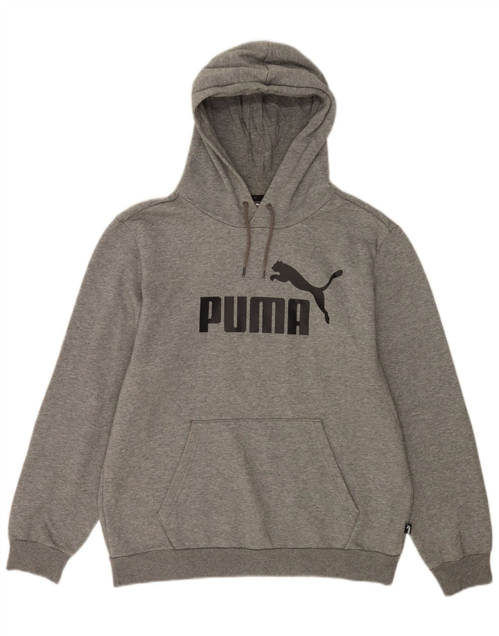 Suéter com capuz gráfico masculino Puma, algodão manchado cinza médio