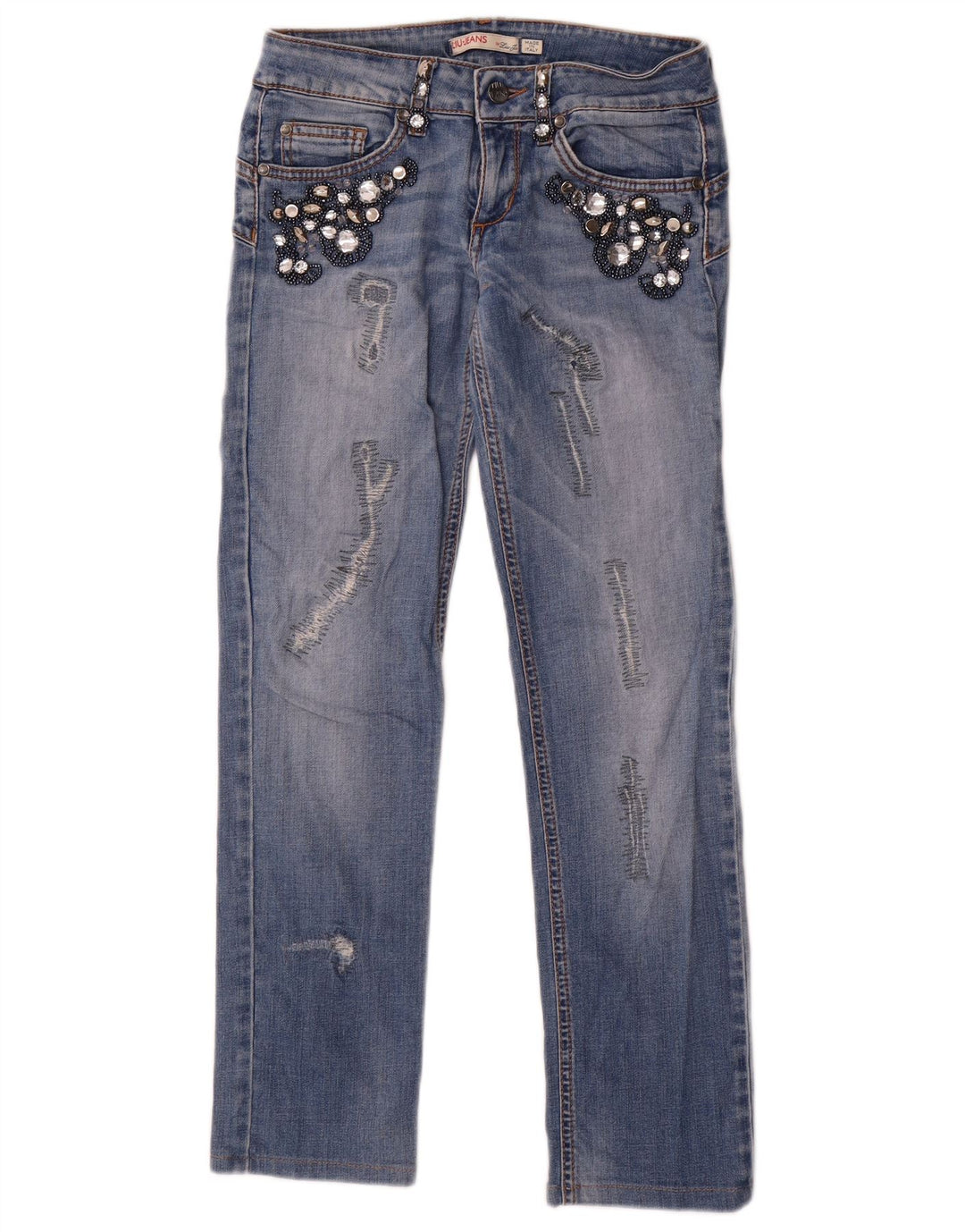 Liu Jo Calça jeans reta feminina desgastada W26 L27 azul