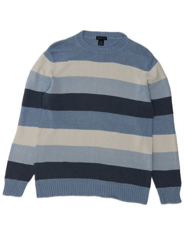 Suéter masculino Gant com gola redonda e algodão listrado azul médio